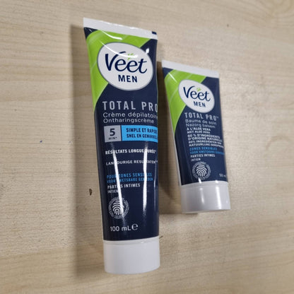 318844 - VEET MEN - Kit për Depilim në Zonën Intime - Krem Depilues 100ml dhe Balsam Kujdesi 50ml - Zona të Ndjeshme