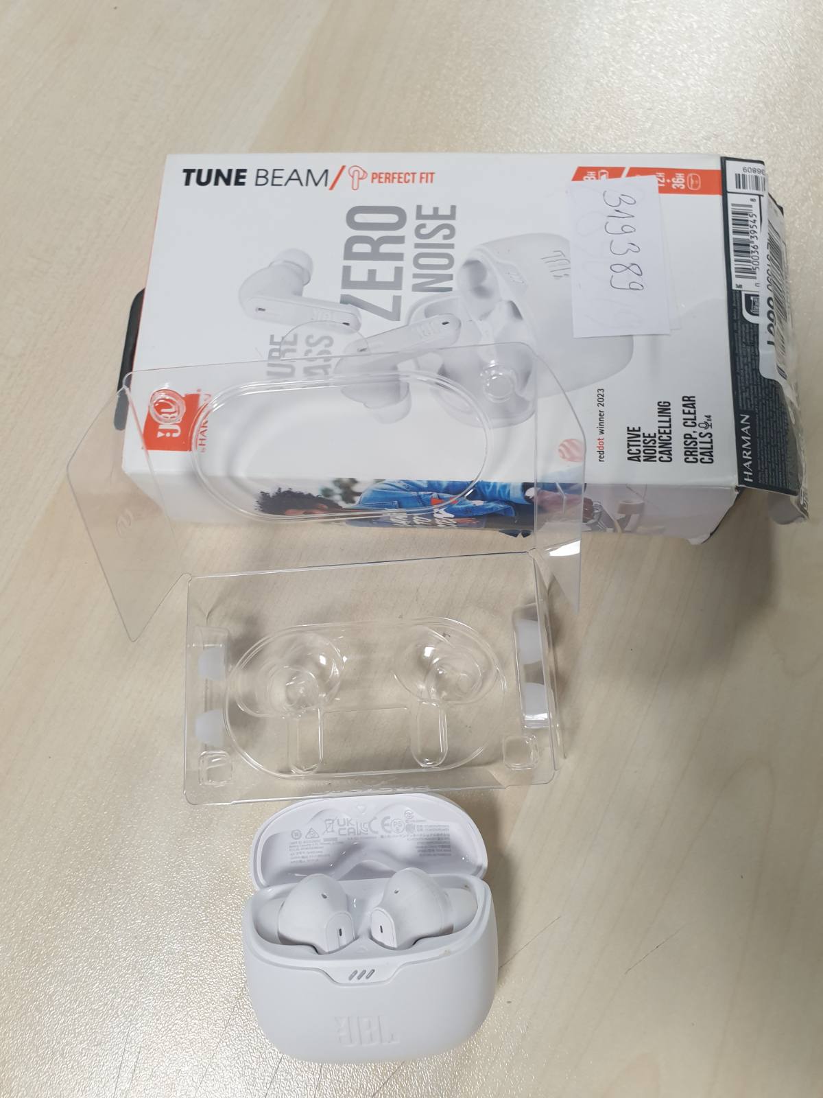 319389 - JBL Kufje Tune Beam True Wireless Bluetooth me Anulim Aktiv të Zhurmës, IP54 rezistente ndaj ujit, Jetëgjatësi Baterie deri në 48 Orë, të Bardha