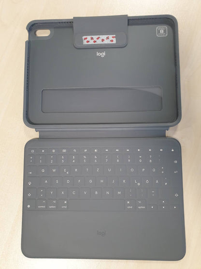 319425 - LOGITECH RUGGED FOLIO për iPad (gjenerata e 10-të dhe A16), lidhës inteligjent, tastierë rezistente ndaj derdhjeve, QWERTZ - Gri