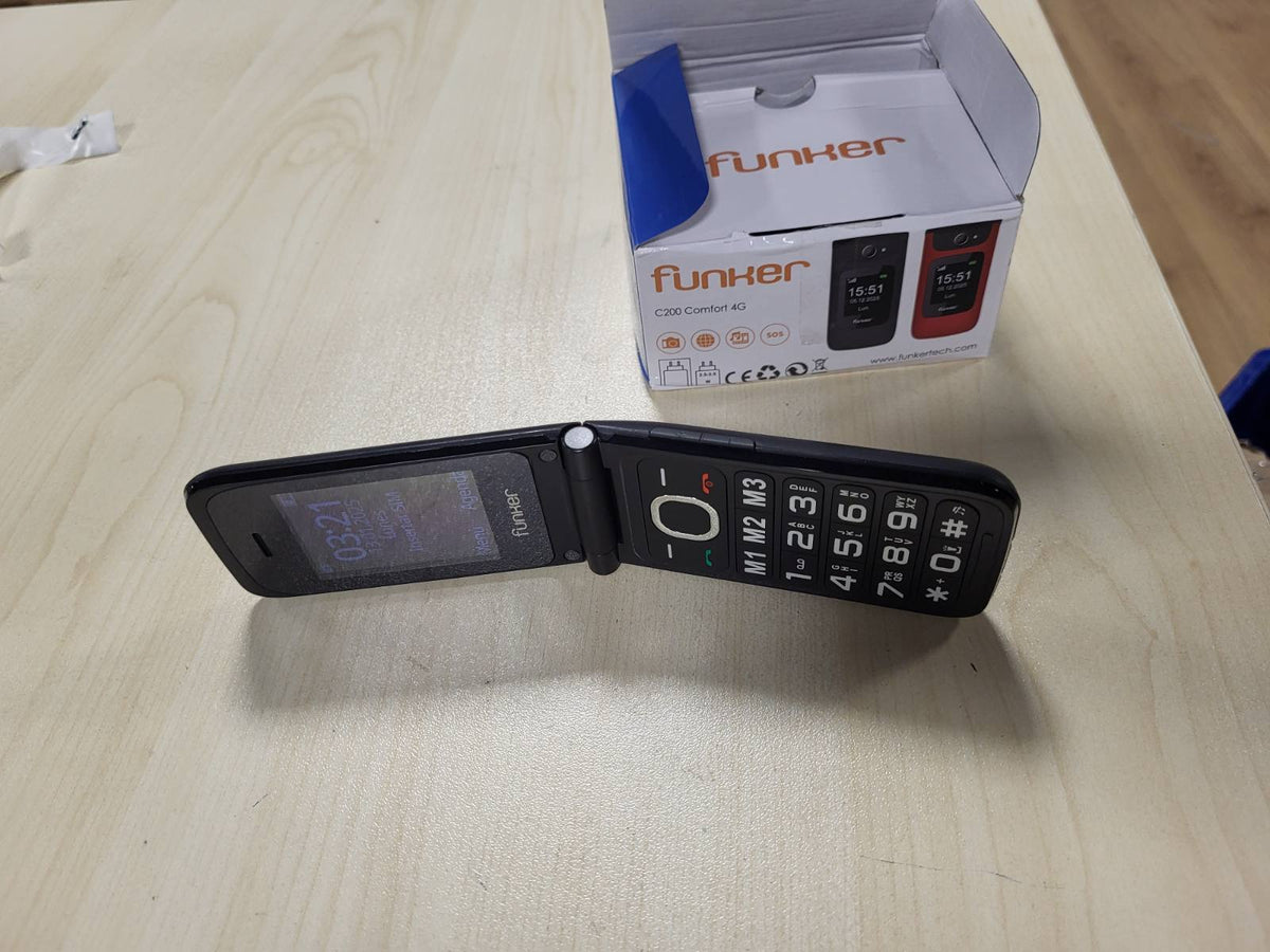 319820 - FUNKER C200 Comfort 4G - Telefon celular Volte 4G me butona të mëdhenj, buton SOS, USB-C, 1000 mAh