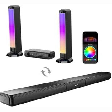 276125 - ULTIMEA Soundbar 5.0 kanal për televizorë, Soundbar me ndriçim RGB për kinema në shtëpi, soundbar i ndarë për PC me kontroll aplikacioni, sistem zanor me EQ të rregullueshëm, Bluetooth 5.3, HDMI-ARC/Opt/AUX, Apollo S70