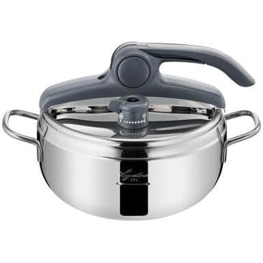 157071 - LAGOSTINA Tenxhere me Presion me Kontroll Rrezor, Kapacitet 3.5L, Material Çelik Inox 18/10, Madhësia Ø 22cm, i përshtatshëm për Induksion dhe Gaz, Kapak hapës i lehtë, Fund Irradial Plus me Tre Shtresa, Ngjyra Metalik