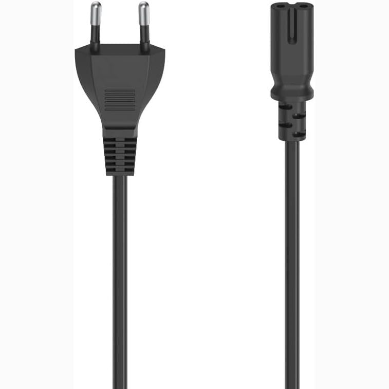 309267 - HAMA Kabllo energjie 2.5 m me dy pole, garanci 10-vjeçare, Spide evropiane e tipit C në prizë femër C7 Euro 8, për PC, pajisje të vogla, televizor, lexues Blu-ray, marrës DVD, furnizime me energji, e zezë