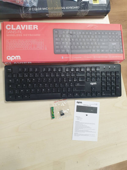 320284 - APM Tastierë pa tel, 2.4 GHz, AZERTY, 105 taste ergonomike, e pajtueshme me PC, laptop, MacOS, Windows, Linux