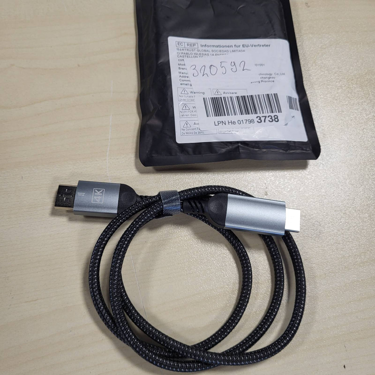 320592 - KABLLI I FUQISHËM 4K DISPLAYPORT NË HDMI 1M, DP NË HDMI MASHKULL UHD 4K@30Hz/2K@60/1080P@120, NAJILON, UNIDIREKTIONALE, PËR DELL, PROJEKTOR, DESKTOP, AMD, NVIDIA, LENOVO, HP, THINKPAD