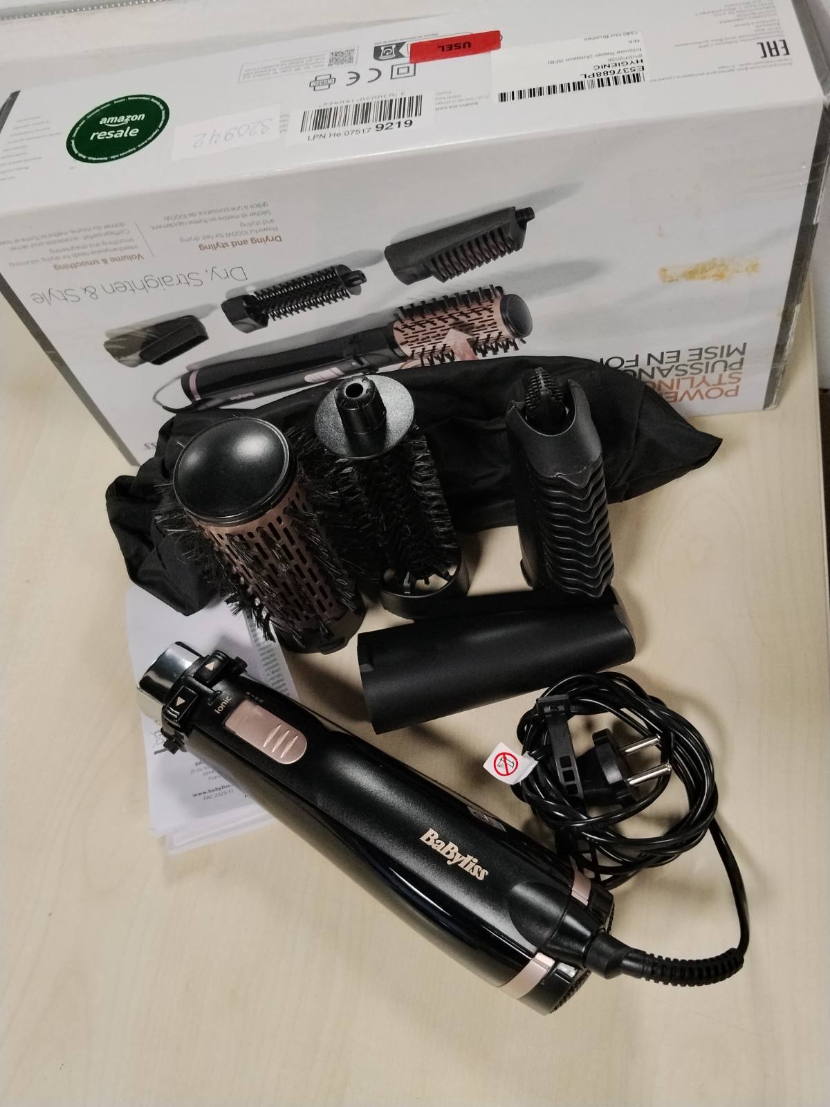 320942 - BaByliss Furçë rrotulluese AS200E, për tharje, drejtim dhe stilim, Funksion jonik, me 4 aksesorë të ndërrueshëm, e zezë
