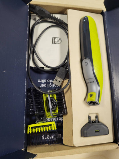 320960 - PHILIPS OneBlade 360 Fytyrë & Trup - Makinë rroje elektrike, 3 tehe 360, 4 aksesorë shkurtimi (1/2/3/5 mm), 2 aksesorë trupi, Rruajtje e lagësht dhe e thatë (QP2834/31)