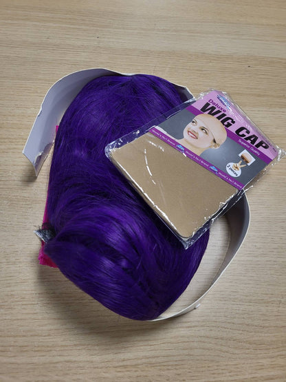 321380 - JIAMEISI Paruke e shkurtër bob vjollcë me balluke, sintetike, 30 cm, për femra, për festa dhe përdorim të përditshëm