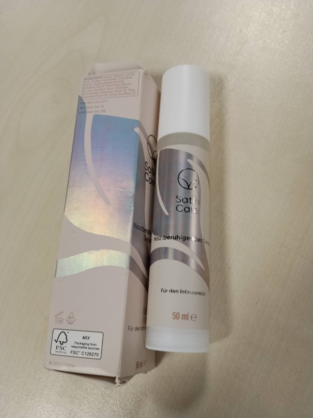 321830 - SATIN CARE - Serum për kujdes intim për femra, 50 ml, serum qetësues për lëkurën pas rrojës