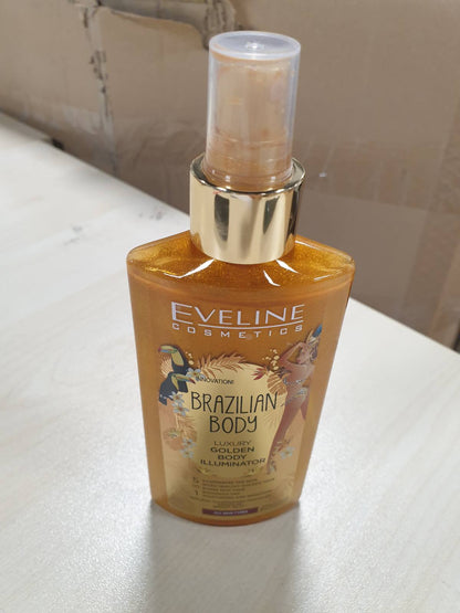 322000 - EVELINE COSMETICS Ndriçues trupi Brazilian Body Luxurious Golden, Hidraton dhe barazon ngjyrën e lëkurës, 200ml