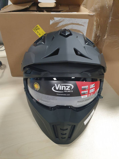 322252 - VINZ Kioto Helmetë Reaktive, E Miratuar ECE 22.06, Helmetë Skuteri me Mbrojtëse Dielli, Mjekre të Lëvizshme - E Zezë Mat