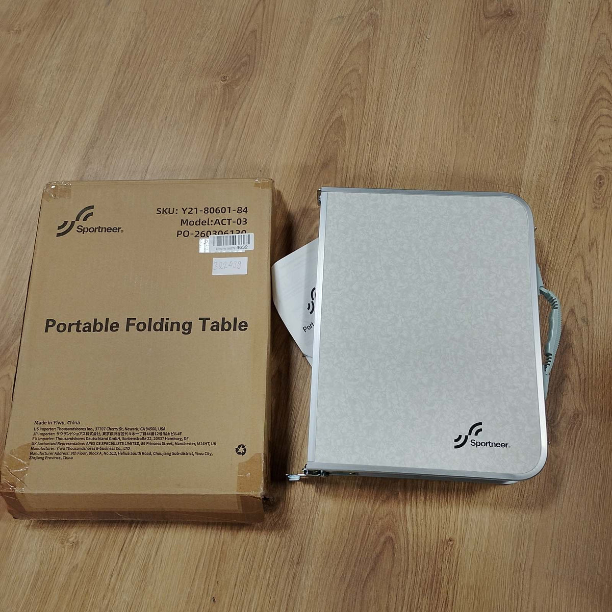 322439 - SPORTNEER Tavolinë kampingu e palosshme, 4 lartësi të rregullueshme, sipërfaqe tavoline 60 x 40 cm, kornizë alumini, për kamping dhe piknikë
