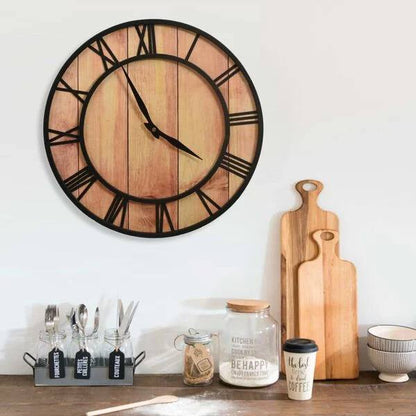 334337 - vidaXL Orë Muri 39 cm prej MDF dhe Hekuri Ngjyrë Kafe dhe e Zezë -