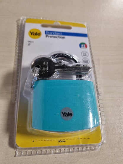 335272 - YALE YE3B/50/126/1/TE, siguri standarde, 50 mm, alumin, ngjyrë turkeze, zinxhir çeliku 8 mm, përfshirë 3 çelësa