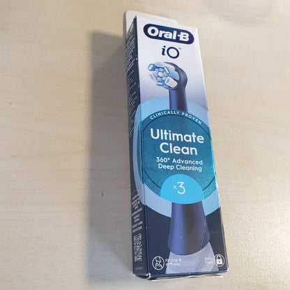 336419 - ORAL-B Koka Zëvendësuese iO Series Ultimate Clean të Zeza, 3 Koka të Rrumbullakëta Origjinale për Furçë Dhëmbësh Elektrike, Qime të Kryqëzuara, Heqje Pllake