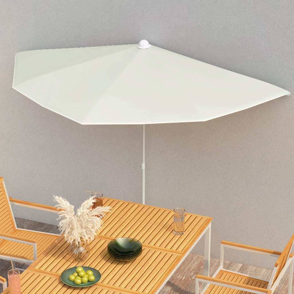 244693 - vidaXL Gjysmë Çadër Dielli për Kopsht me Shkop, Ngjyrë Rëre 180x90 cm