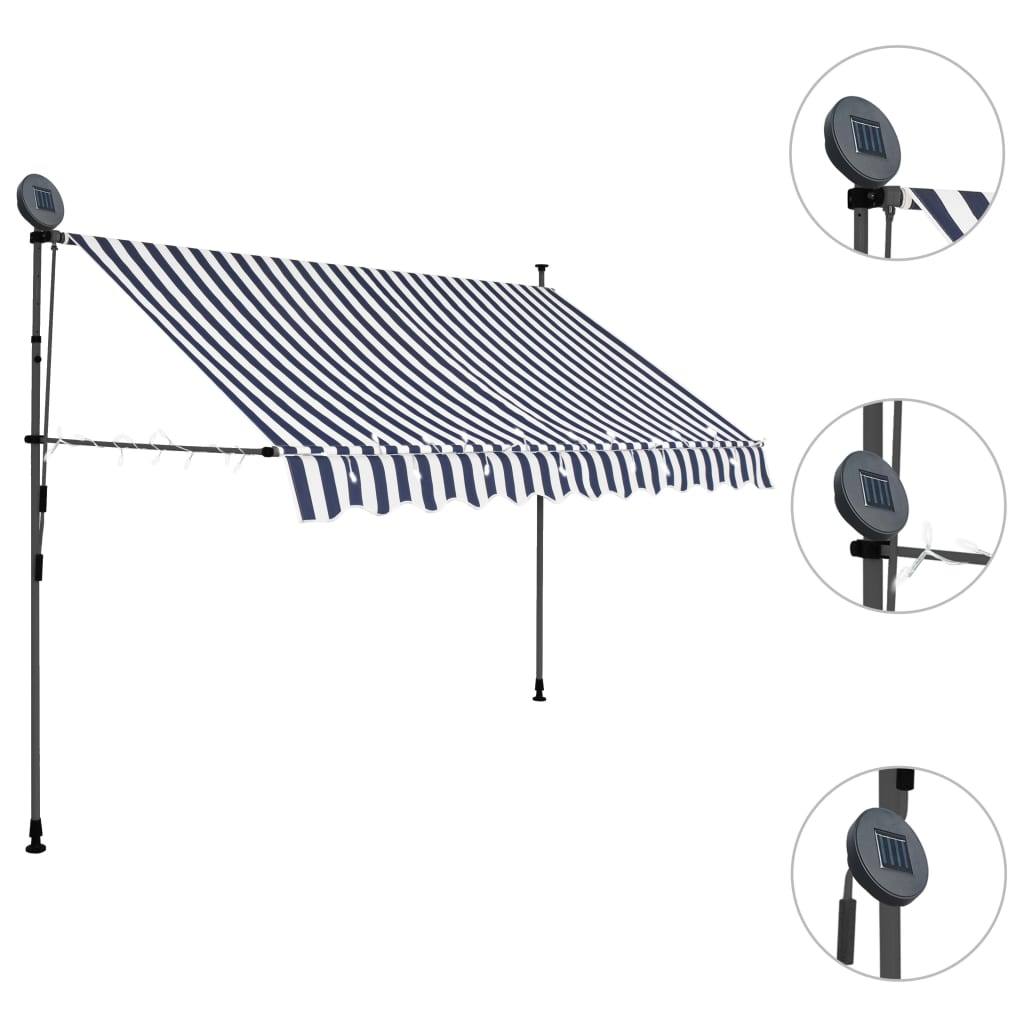 280328 - Tendë vidaXL e tërheqshme manuale me LED 250 cm Blu dhe e bardhë