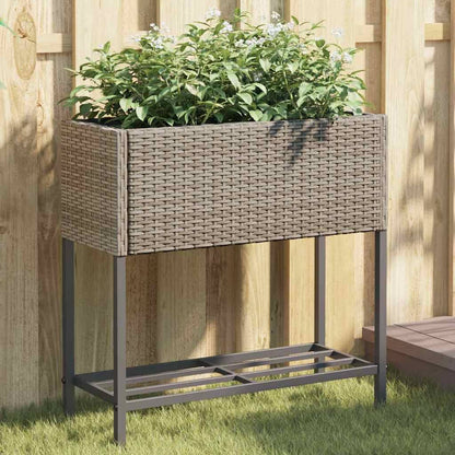 280408 -vidaXL Vazo Kopshti me Raft Gri Poliestër Ratan 70x70x28cm