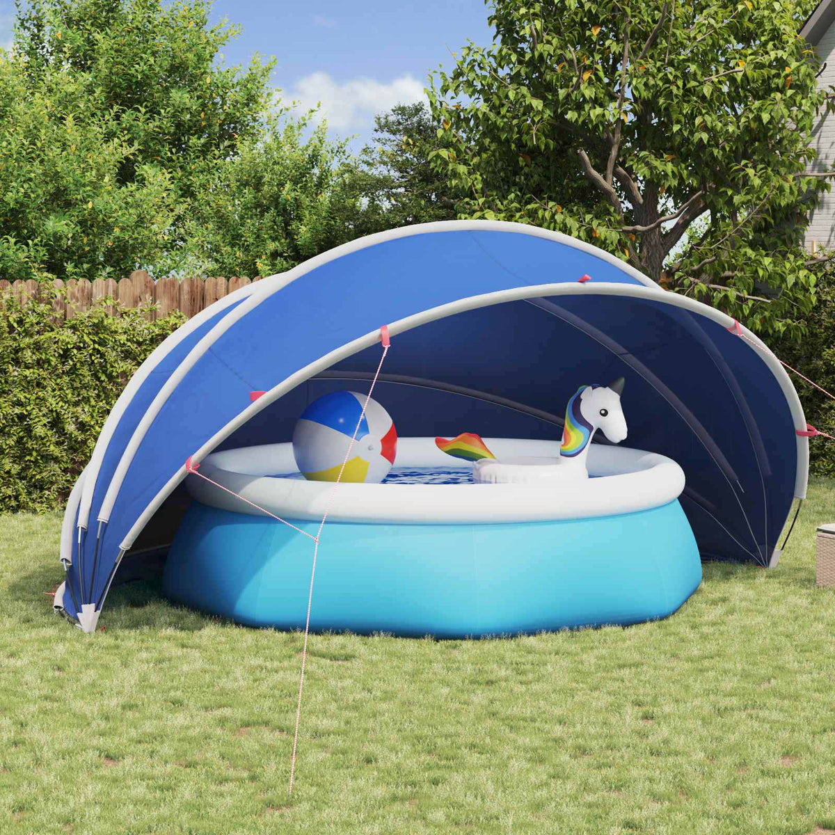 291423 - vidaXL Kupolë pishine 500 x 500 x 236 cm, poliester 185T me veshje PU