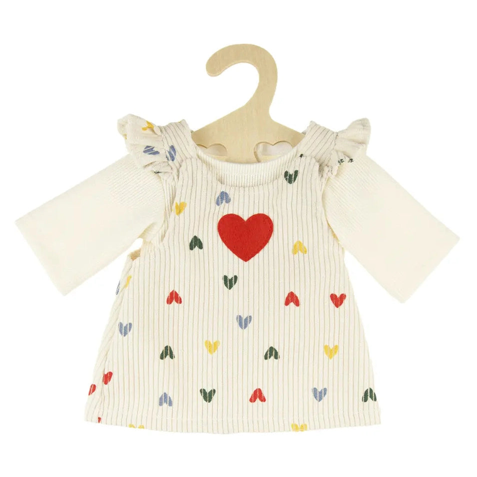 150149  -Heless – Fustan prej korduroi për kukulla “Zemra Konfeti” me bluzë, për kukulla 28–35 cm