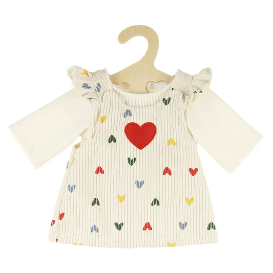 150149  -Heless – Fustan prej korduroi për kukulla “Zemra Konfeti” me bluzë, për kukulla 28–35 cm