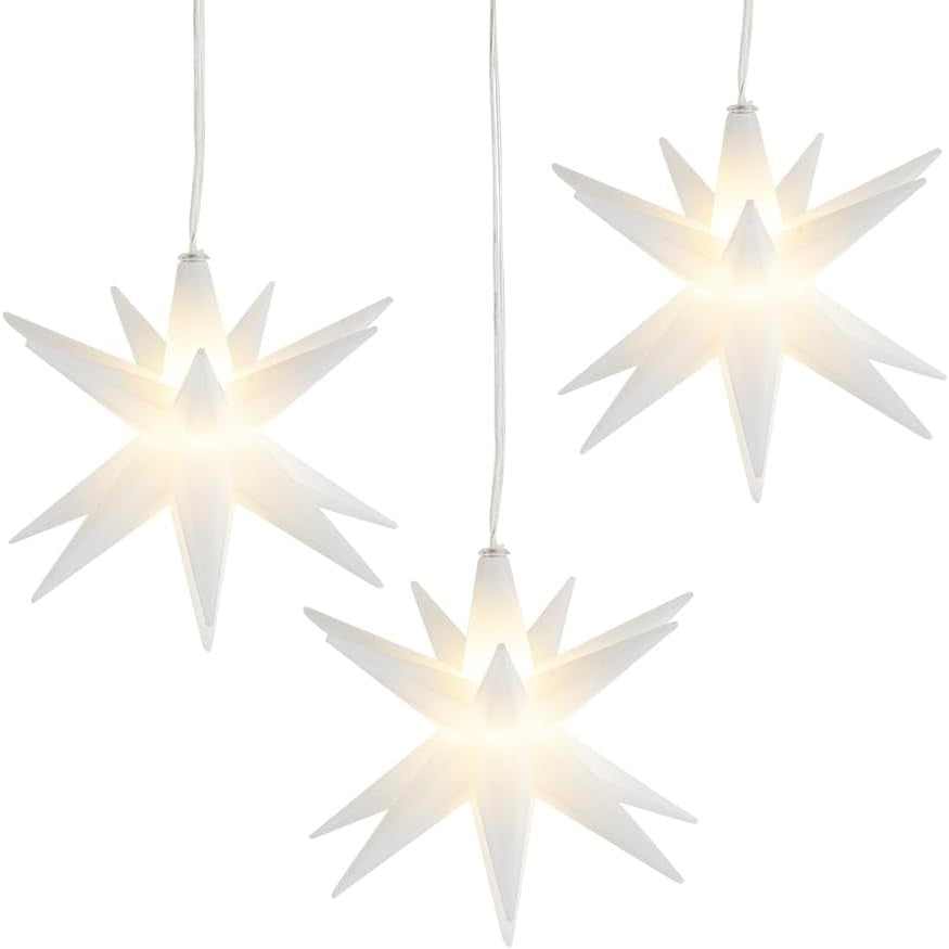 168491 - IDE ME YLL LED në Formë Zemre, 3 Copë, të Bardhë, Funskionon me Bateri, Ø10cm, Gjatësia e Kabllit 1.5m, Me 16 Rreze dhe 1 Dritë LED të Bardhë të Ngrohtë, Dekorim për Krishtlindje me Funksion Kohëmatësi