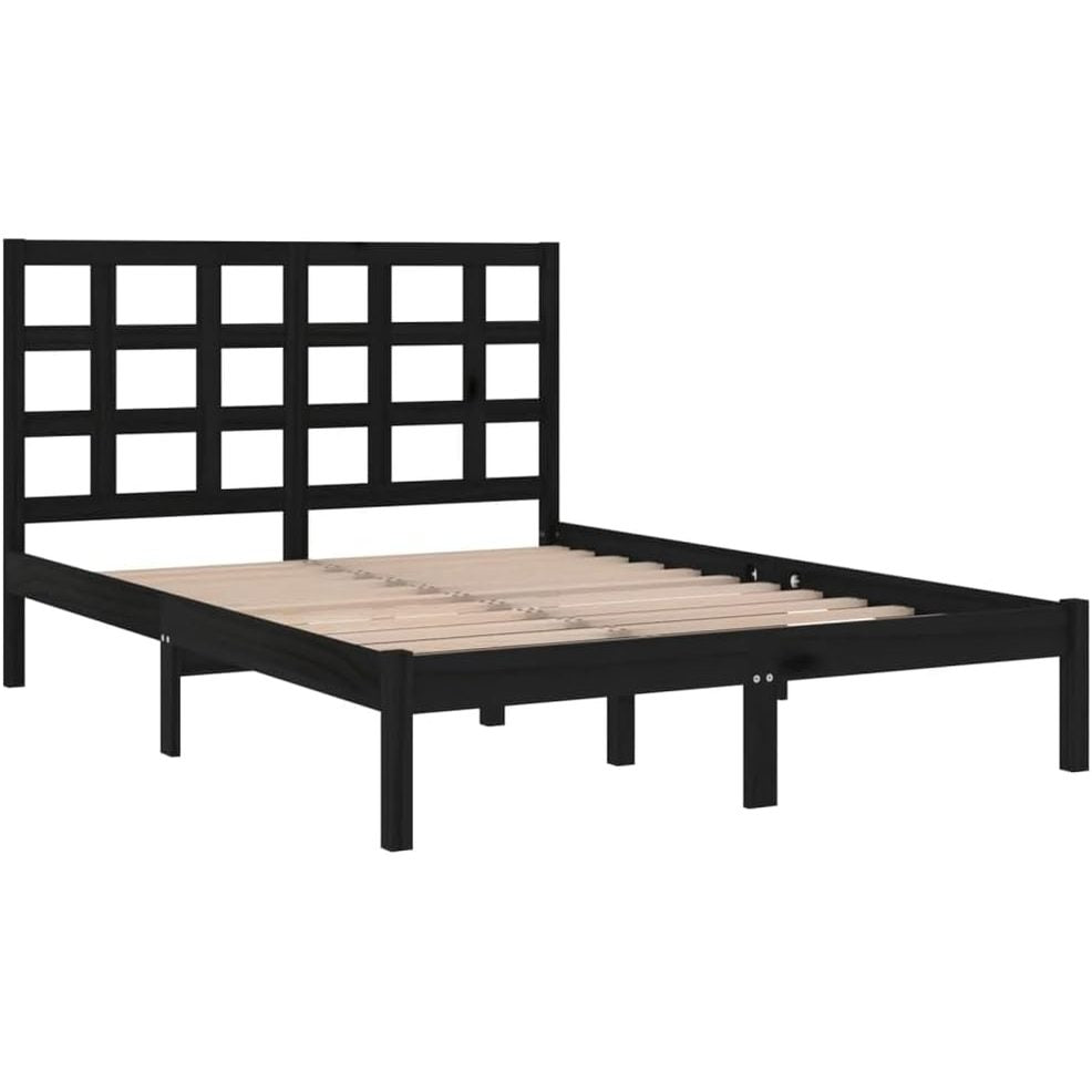 265286 - vidaXL Kornizë Shtrati 140×190 cm – Dru Masiv, E Zezë