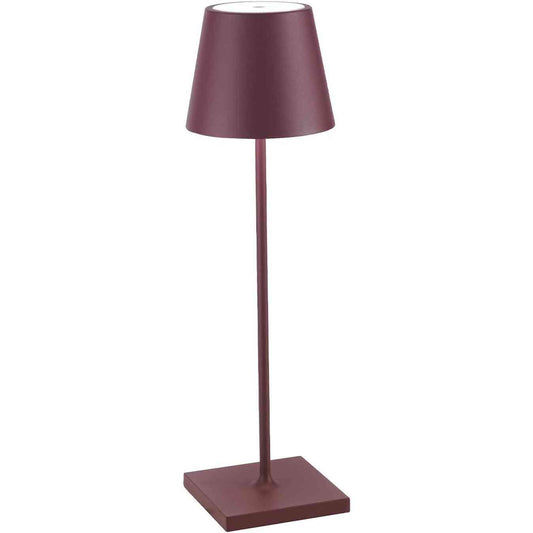150521 - Zafferano Poldina Pro – Dritë tavoline pa tela, e rikarikueshme, me kontrolle të prekshme, për brendësi dhe jashtë, dimmer, 2200-3000K, lartësi 14.9 inç, ngjyrë burgundi.