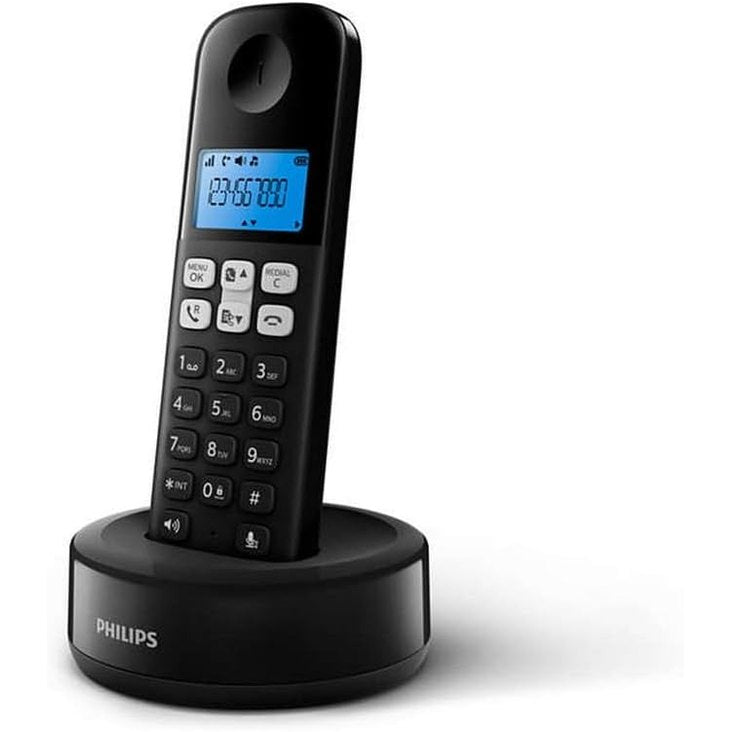 309993 - PHILIPS D1611B/34 Telefon pa tel, HQ-Sound, Libër telefoni me 50 numra, Konsum i ulët energjie Eko, ID e thirrësit, Rreze 50m-300m - E zezë