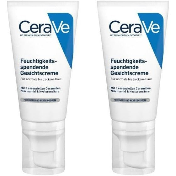 316589 - CERA VE Krem hidratues për fytyrën për lëkurë normale deri të thatë, 2 x 52 ml, me acid hialuronik, niacinamidë dhe 3 ceramide esenciale