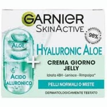303867 - GARNIER Krem Xhel Dite për Lëkurë Normale, 50 ml, I Pasuruar me Acid Hialuronik, Aloe Vera dhe Glicerinë, Hidratuar deri në 48 orë