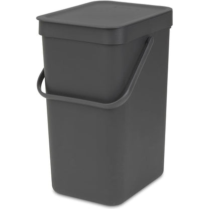 217984 - BRABANTIA Kosh Riciklimi Sort & Go 16L (Gri), kosh riciklimi me dorezë dhe kapak të hapur, dizajn shumë-talentësh, i lehtë për t'u pastruar