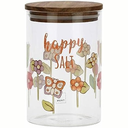 209877 - THUN - Kavanoz Qelqi Mielli, Dekoruar Me Motive Lulesh, Kapak Druri Akacie, Seria Happy Country Line, Ø 10 cm, Lartësi 15 cm, Kapacitet 900 ml