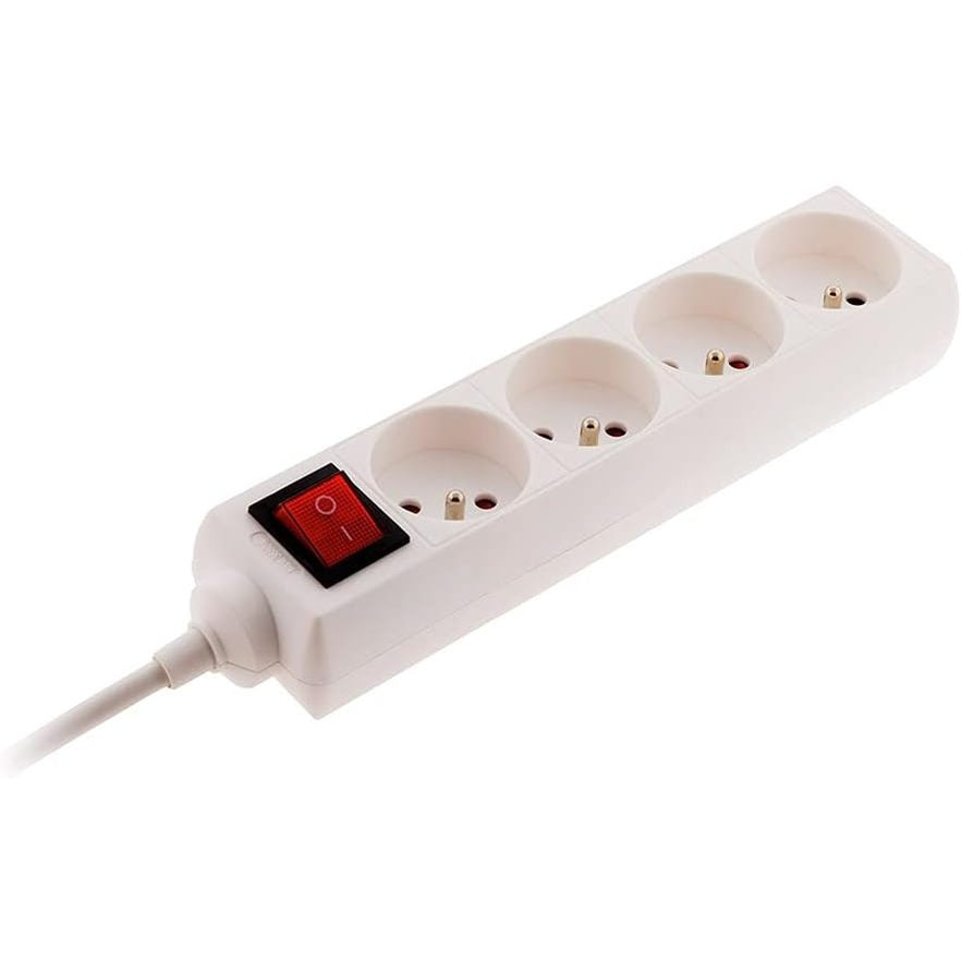 269570 - ZENITECH - SHIRIT ELEKTRIK 4-KAHËSH 16A 2P+T me ndërprerës - Prizë kompakte me shumë priza për pajisje elektrike dhe ndriçim - Kabllo 1m HO5VV-F 3G1mm² - I certifikuar nga NF - I bardhë - Kursen hapësirë