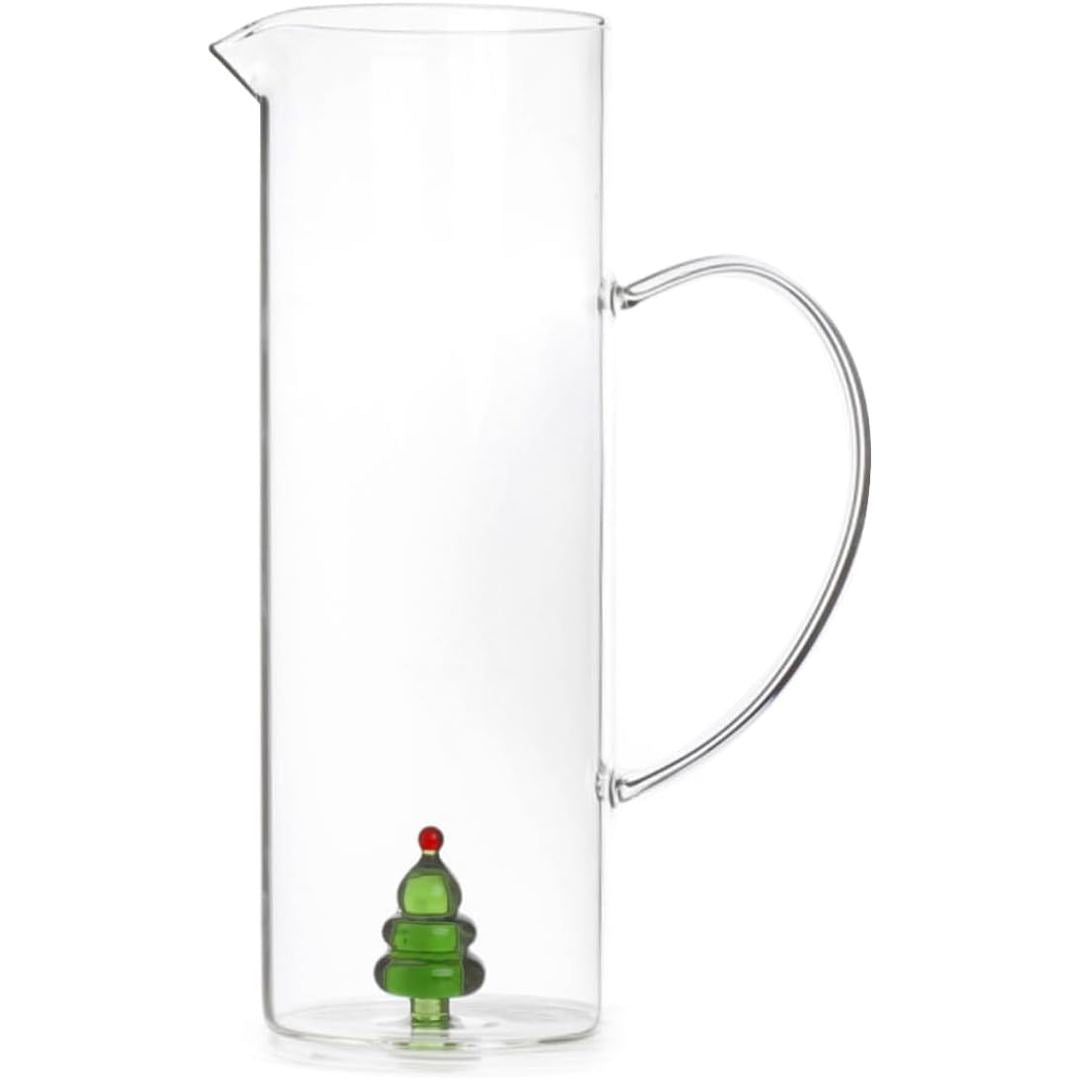 201309 - H&H - Karafë Krishtlindjesh Qelqi Borosilikat 1.5L, Transparente me Pemë Krishtlindjesh të Vogël, e Përshtatshme për Lavastovilje