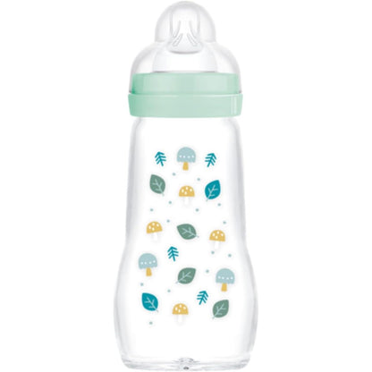 275657 - MAM Shishe Qelqi për Foshnje, 260 ml, Rezistent ndaj Nxehtësisë, Thithje Mesatare 2, Ngjyra: Blu