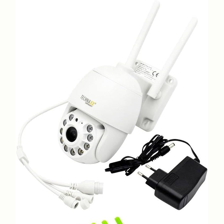 288714 - Technaxx Kamera Mbikëqyrjeje e Jashtme FullHD IP66, Detektor Lëvizjeje deri në 15 m, Rezolucion Videoje FullHD, Shikim Natën me IR, Kënd Rrotullimi 355° dhe 90°, Kamerë PT Dome 3MP WiFi TX-192