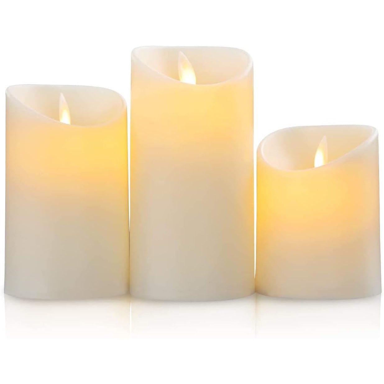 185077 - SALCAR Seti prej 3 Qirinjve LED pa Flakë, Dritë e Ngrohtë, Funksionon me Bateri, Qirinj LED që Dridhen, Madhësia: 15cm, 12.5cm, 10cm Lartësi, Përdoret për Dekorim në Darka, Ditëlindje, Festa