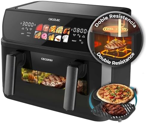 83217 - CECOTEC Fritezë me Ajër pa Vaj 'CecoFry&Grill DuoHeat 10000', Kapaciteti 10L, Skarë dhe Pllakë Gatimi, Element Ngrohjeje i Dyfishtë 2800W, Gatim i Shpejtë, Rezultate të Qëndrueshme