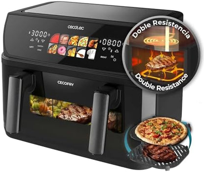 83217 - CECOTEC Fritezë me Ajër pa Vaj 'CecoFry&Grill DuoHeat 10000', Kapaciteti 10L, Skarë dhe Pllakë Gatimi, Element Ngrohjeje i Dyfishtë 2800W, Gatim i Shpejtë, Rezultate të Qëndrueshme