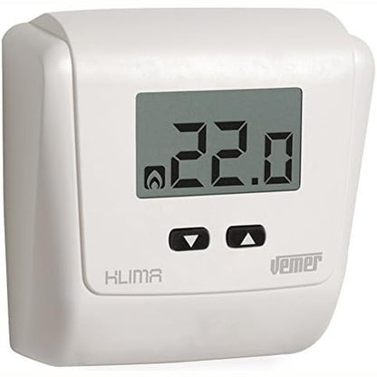 251001 - VEMER VE730800 KLIMA LCD - Termostat Elektronik i Murit, Furnizim me Energji 230V, i Bardhë