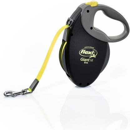183828 - FLEXI® Rrip Giant S/M 8m i Zi/i Verdhë Neoni, me Zinxhir të Tërheqshëm për Qen deri në 25kg