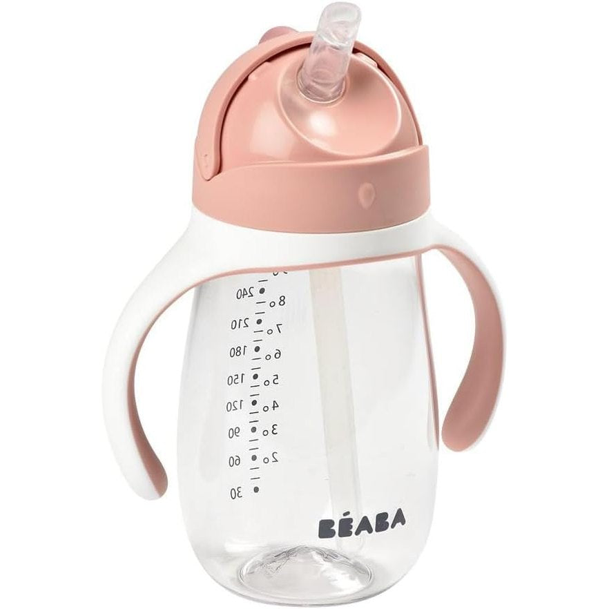 297417 - BÉABA Shishe/Gotë për Fëmijë 2-në-1, 300 ml, 100% e Papërshkueshme nga Rrjedhjet, Doreza të Lëvizshme, Tritan dhe Silikon, Rozë e Vjetër