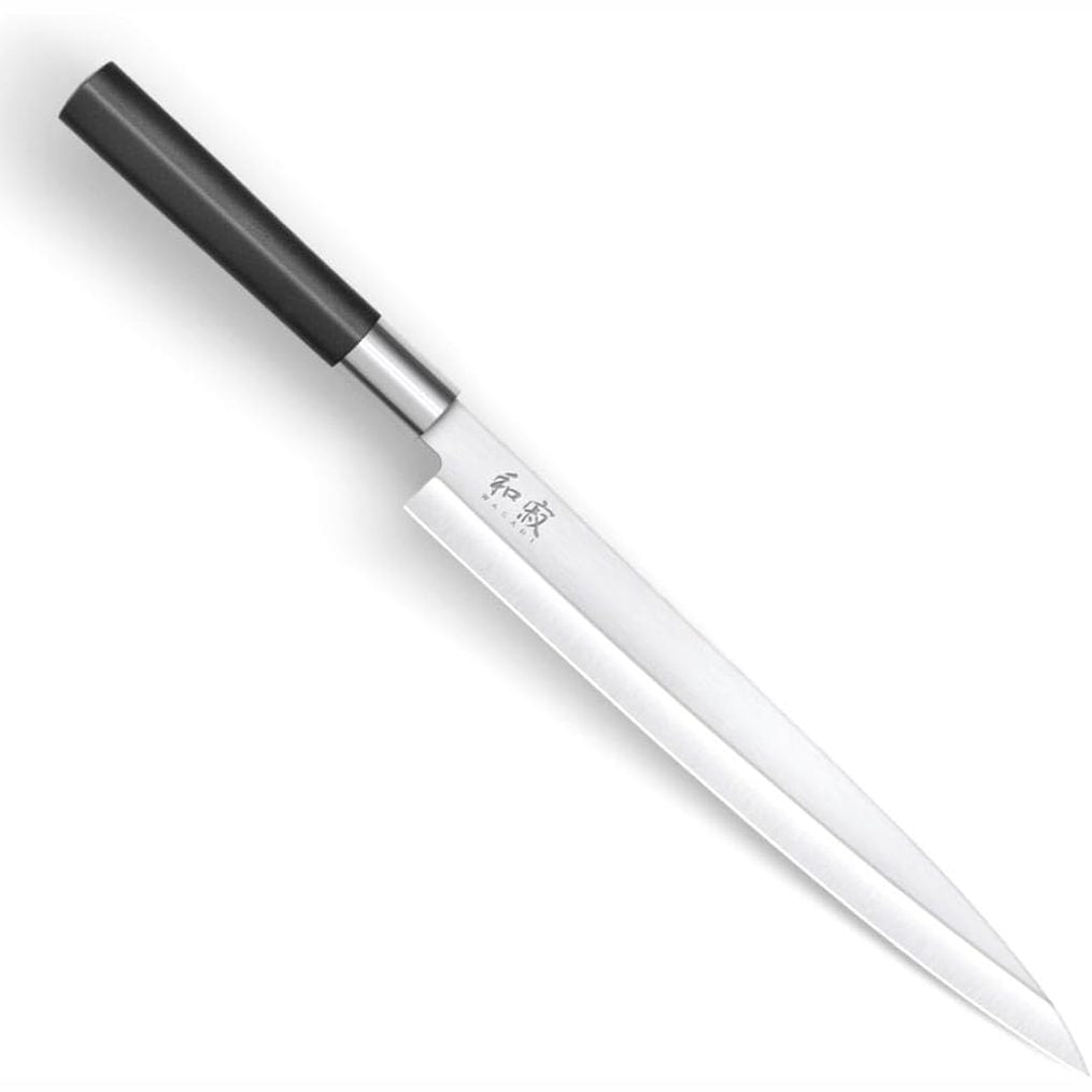 183396 - KAI - Thikë Sushi Sashimi Wasabi Black Yanagiba me Gjatësi Tehu 24.0 cm, Çelik Inox 6A/1K6 i Lëmuar 58 (±1) HRC, Dorezë Prej Polipropileni e Zi, Prodhuar në Japoni