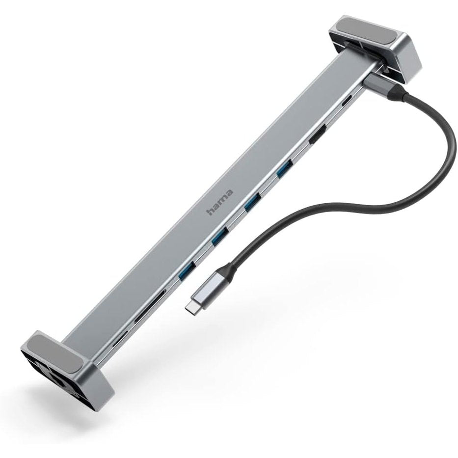 298989 - HAMA Stacion Dokimi USB C Hub me Mbështetëse Laptopi, 12 Porta (4x USB A, 2x HDMI, 3x USB-C, 1x DisplayPort, 1x LAN/Ethernet, 1x Jack 3.5 mm), Mbështetëse Laptopi 12 në 1 për Qendër USBC për Zyrë ose Zyrë në Shtëpi