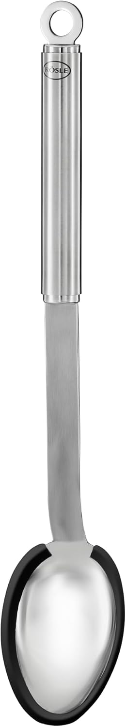 250993 - RÖSLE Lugë silikoni, Lugë salce me cilësi të lartë me buzë silikoni dhe dorezë të rrumbullakët, çelik inox 18/10, e përshtatshme për lavastovilje, 33.5 x 6 x 4 cm, Argjendtë/E zezë