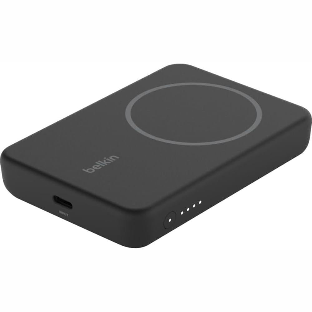 309766 - BELKIN | Karikues portativ pa tel magnetik 5000mAh, i pajtueshëm me MagSafe dhe karikim Pass-Through, dalje 7.5W, hyrje 10W dhe mbështetëse, i pajtueshëm me iPhone 15, 14, 13, 12, i zi