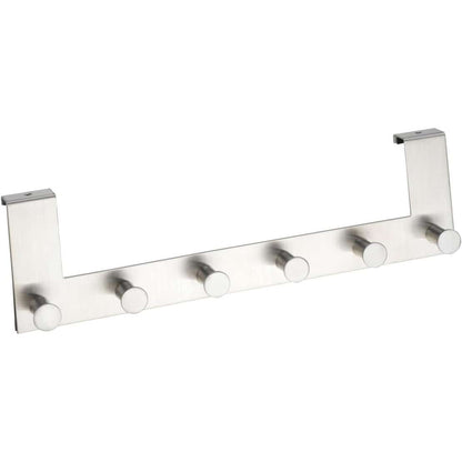 223804 - WENKO Mbajtëse peshqirësh Celano mbi derë, për dyer banjoje dhe kuzhine, 6 grepa, çelik inox, 39 x 11 x 5.5 cm, Argjend mat