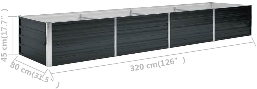 141572 - vidaXL Shtrat i ngritur për kopsht, çelik i galvanizuar, antracit, 320×80×45 cm