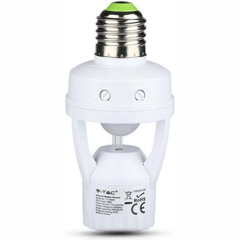 248599 - SENSOR V-TAC SKU.4982 për llamba E27 VT-8005, plastikë, thellësi: 117 mm, transparent